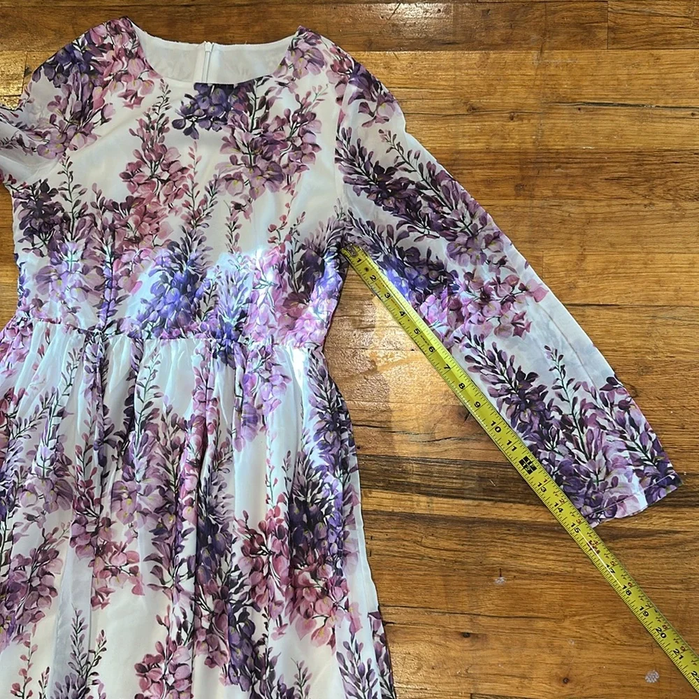 Floral Long Sleeve Maxi Dress & Scarf - Pink and Purple Chiffon - Picture 9 of 14